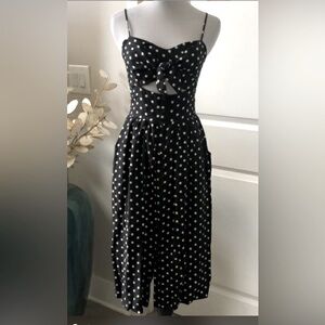 Xhilaration Black & White Polka‑Dot Tie‑Front Midi Dress, size L